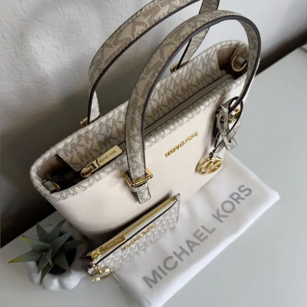 3 Pcs Michael Kors Jet Set Travel XS Carryall Tote matching Coinpouch & Dust Bag - Picture 3 of 15